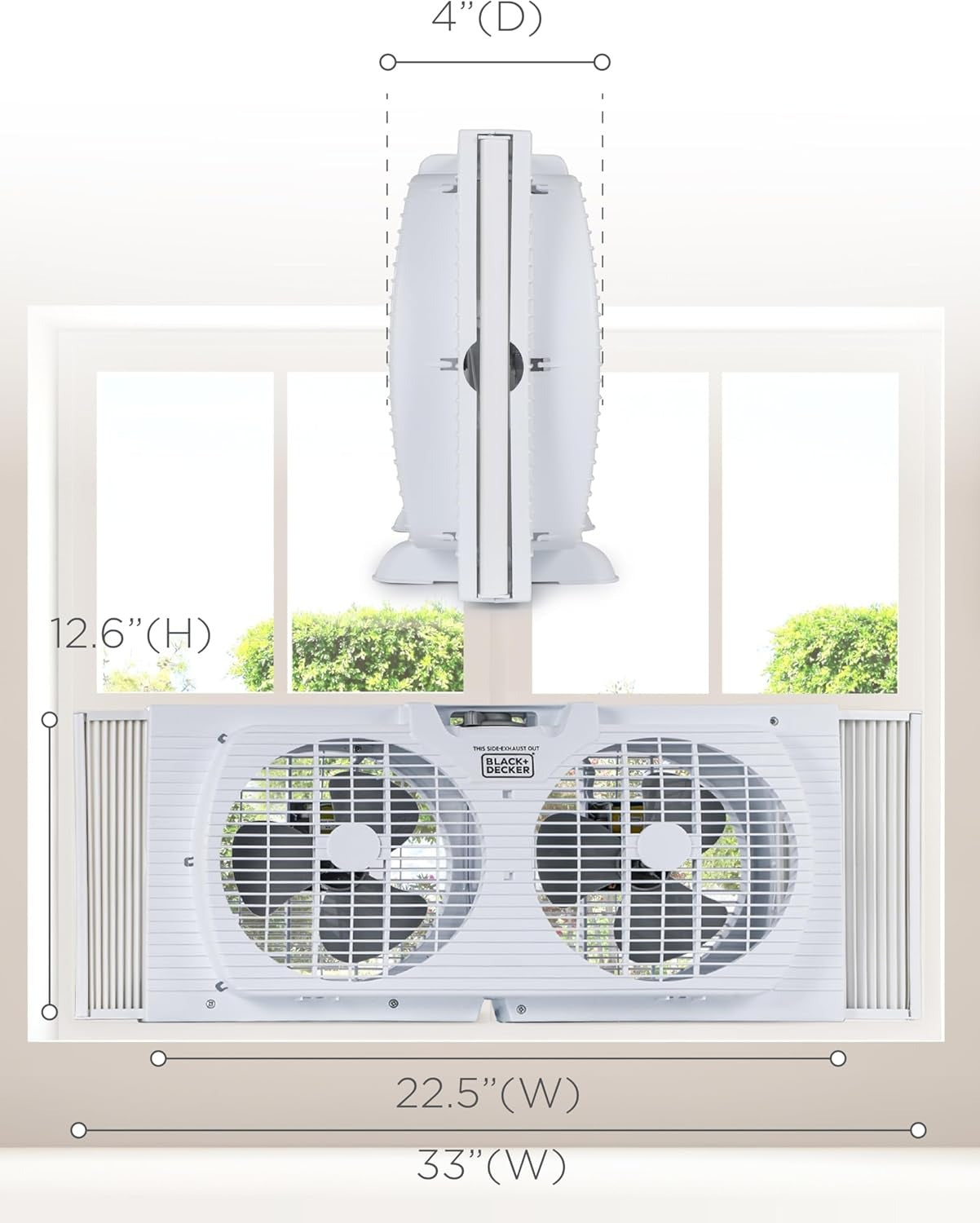 Ventilador de Ventana Dual BLACK+DECKER de 9" con 2 Velocidades y Paneles Extensibles