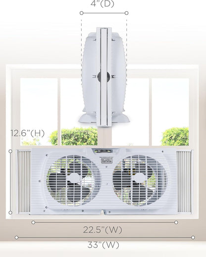 Ventilador de Ventana Dual BLACK+DECKER de 9" con 2 Velocidades y Paneles Extensibles