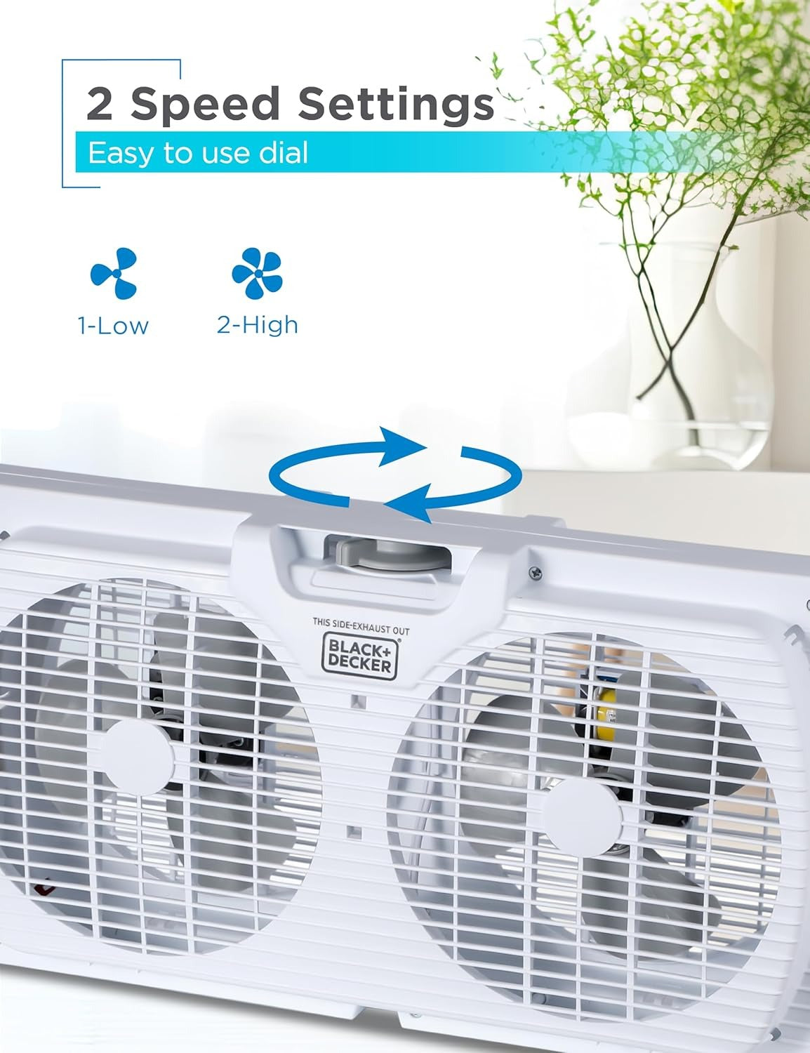 Ventilador de Ventana Dual BLACK+DECKER de 9" con 2 Velocidades y Paneles Extensibles