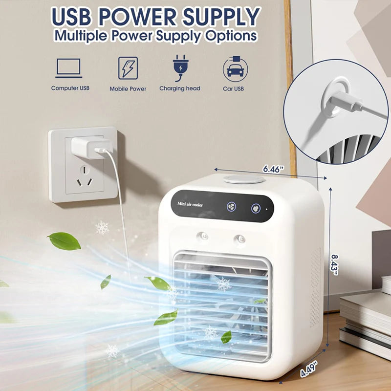 Aire acondicionado portátil mini con función de enfriamiento y humidificación.