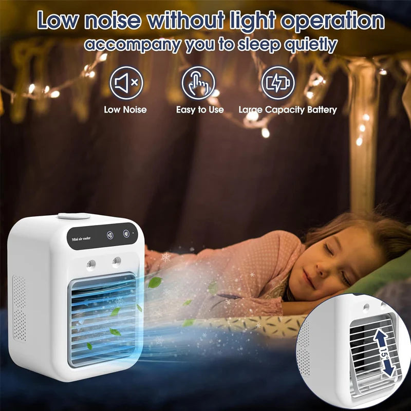 Aire acondicionado portátil mini con función de enfriamiento y humidificación.
